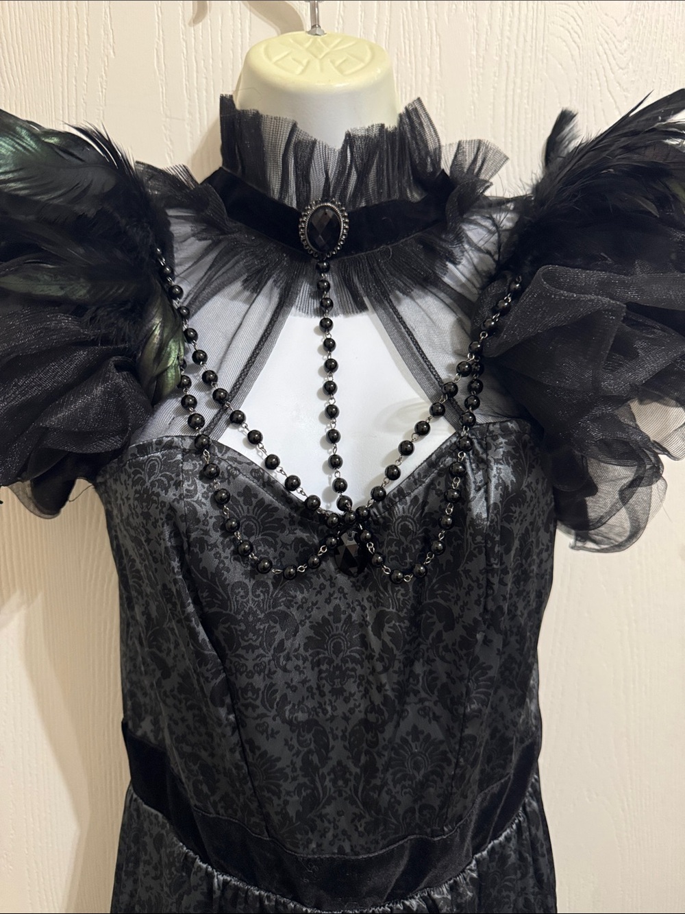 Rubie's Wednesday Addams Rave'N Dance Black Whimsy Maxi Dress Feather Sleeves